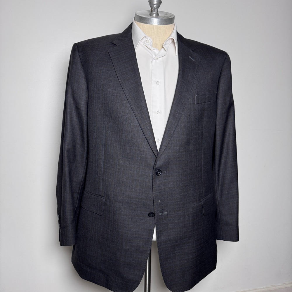 Jos. A. Bank Joseph Sport Coat Mens 52L Brown Charcoal Plaid Silk Wool Blend